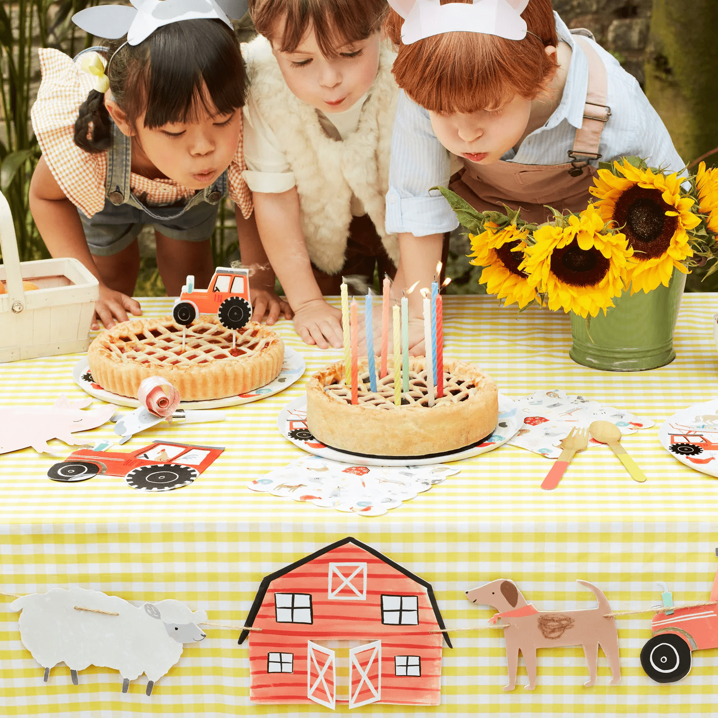 Set Déco Anniversaire Thème Tracteur Ferme - 60 Pièces (assiettes, Serviettes) - Pour Fête Enfants Garçons Filles