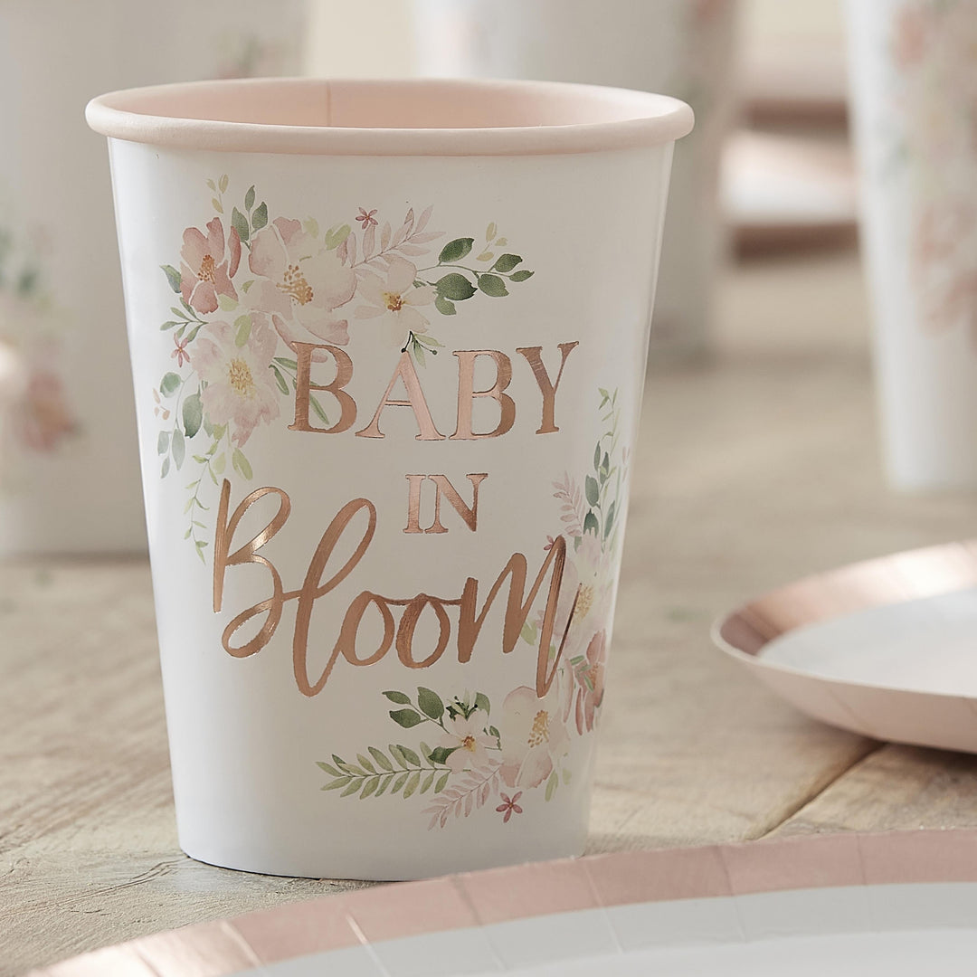 Baby in Bloom Baby Shower Cups x 8 - Baby Shower decorations Disposable Cups Baby In Bloom Baby Shower Cups x 8