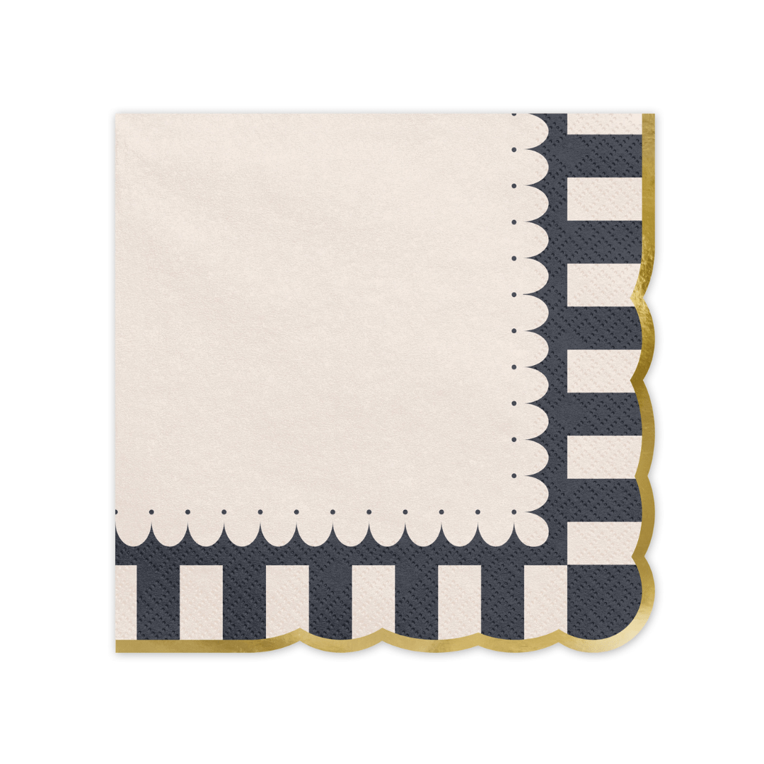 Beige & Black Ruffled Paper Napkins x 12 Paper Napkins Beige & Black Ruffled Paper Napkins x 12