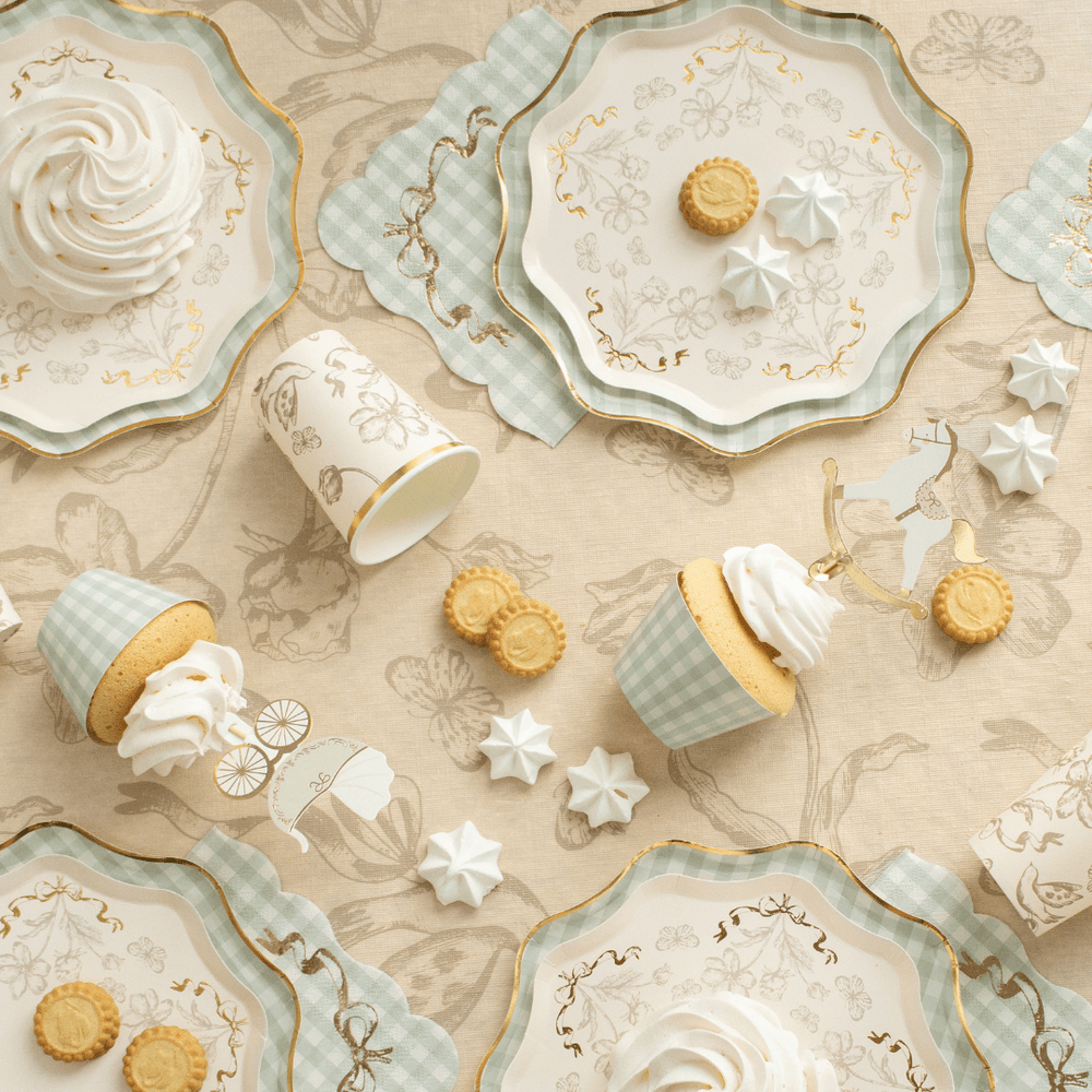 Beige & Gold Floral Paper Cups x 6 backdrop Beige & Gold Floral Paper Cups x 6
