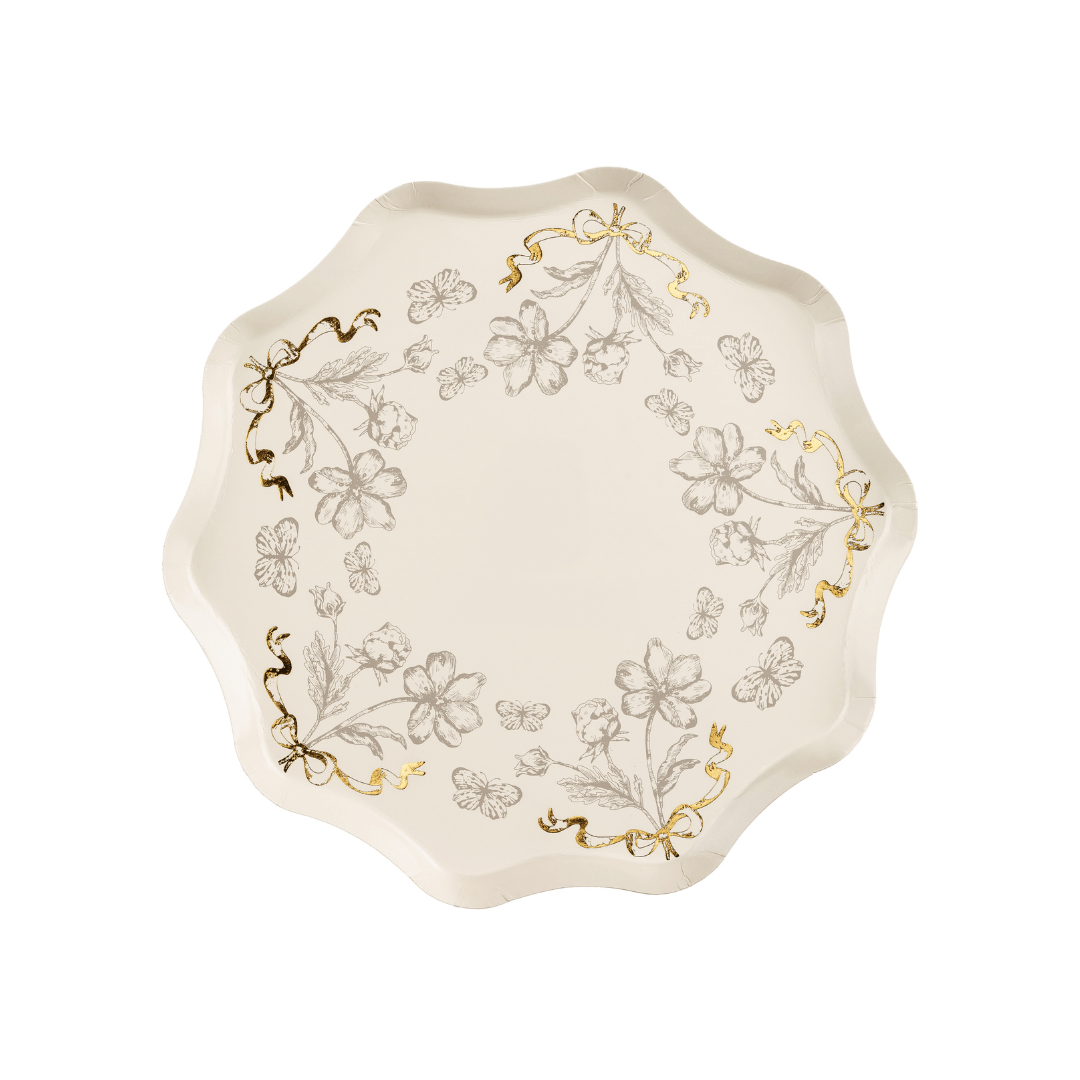 Beige & Gold Floral Paper Plates x 6 Disposable Plates Beige & Gold Floral Paper Plates x 6