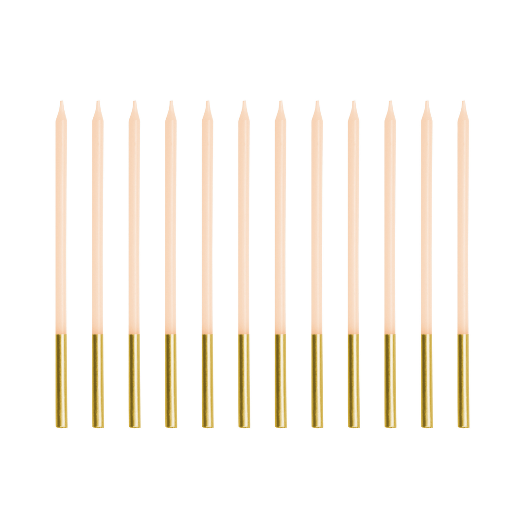 Beige Gold Tip Cake Candles x 12 - Birthday Cake Candles Birthday Candles Beige Gold Tip Cake Candles x 12