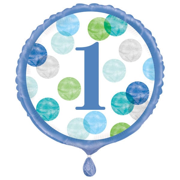 Foil Balloon Blue Dots 1st Birthday Foil Balloon