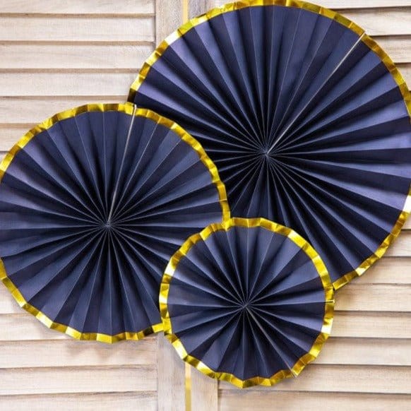 Blue Party Decorations - Navy Blue Party Fan Decoration Set Party Supplies Navy Blue Party Fan Decoration Set x 3