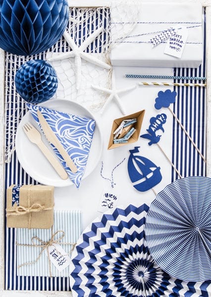 Blue Party Decorations - Navy Party Fans Party Supplies Navy Blue Party Fan Decorations x 3