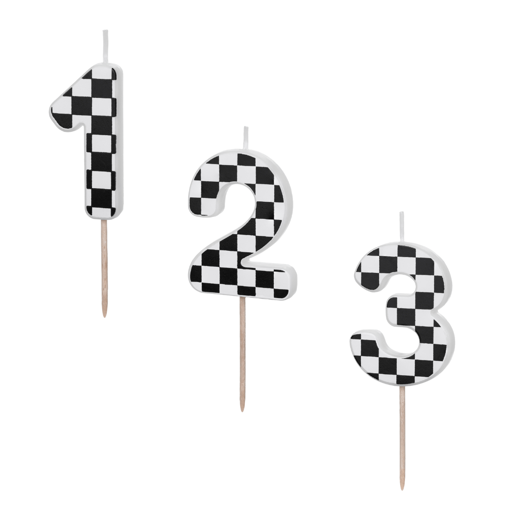 Chequered Flag Number Cake Candles (0-9) - Racing Birthday Cake Candles Birthday Candles Chequered Flag Number Cake Candles (0-9)