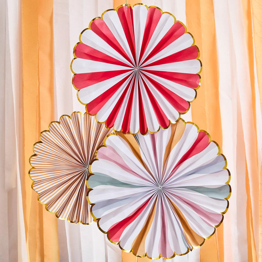 Circus Party Fan Decorations x 3 - Circus Birthday Decorations Paper Fans Circus Party Fan Decorations x 3