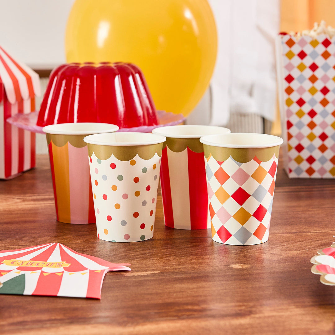 Circus Party Paper Cups x 8 - Circus Theme Party Supplies Disposable Cups Circus Party Paper Cups x 8