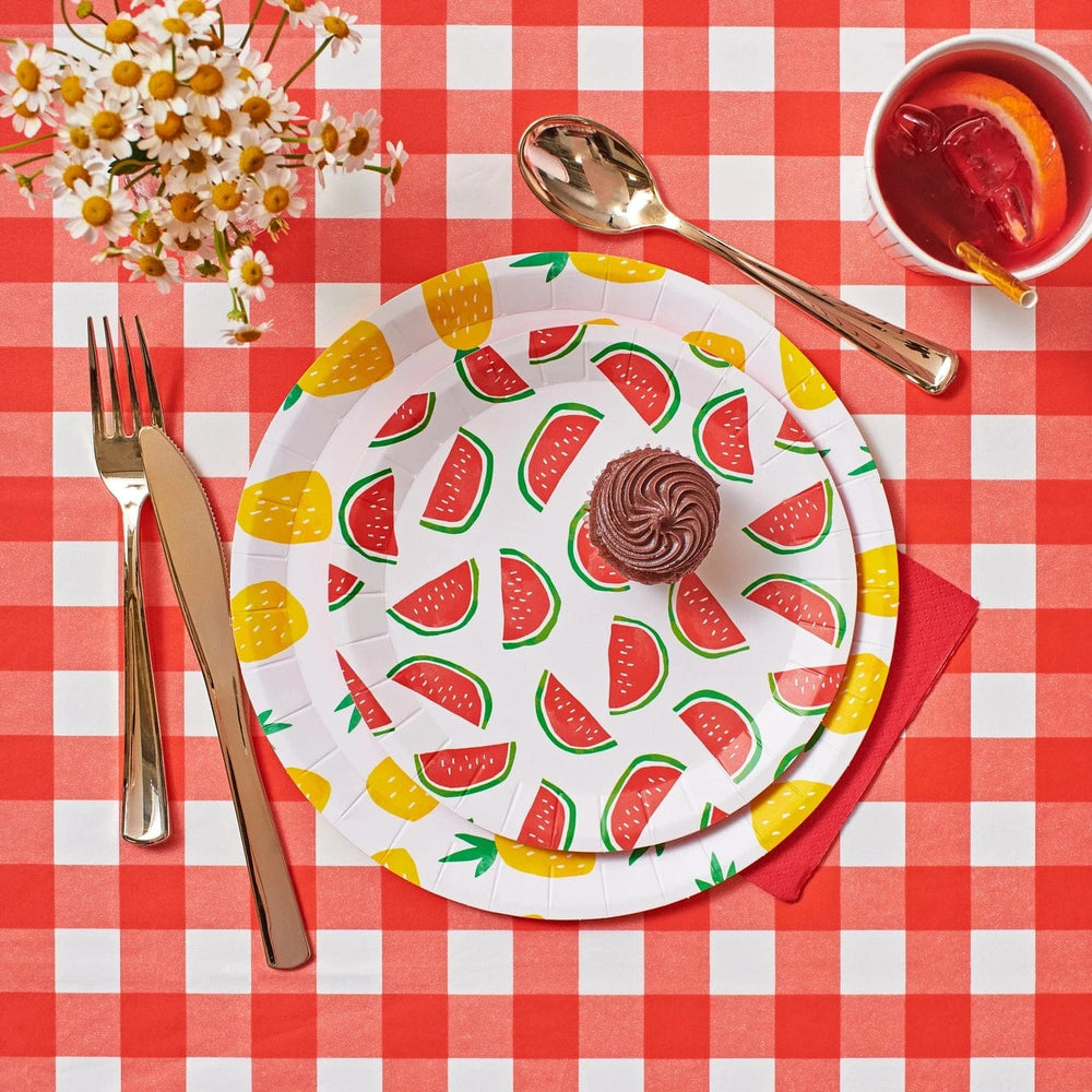 Coterie Party Supplies - Summer Picnic Red Gingham Paper Tablecloth Tablecloths Red Gingham Paper Tablecloth