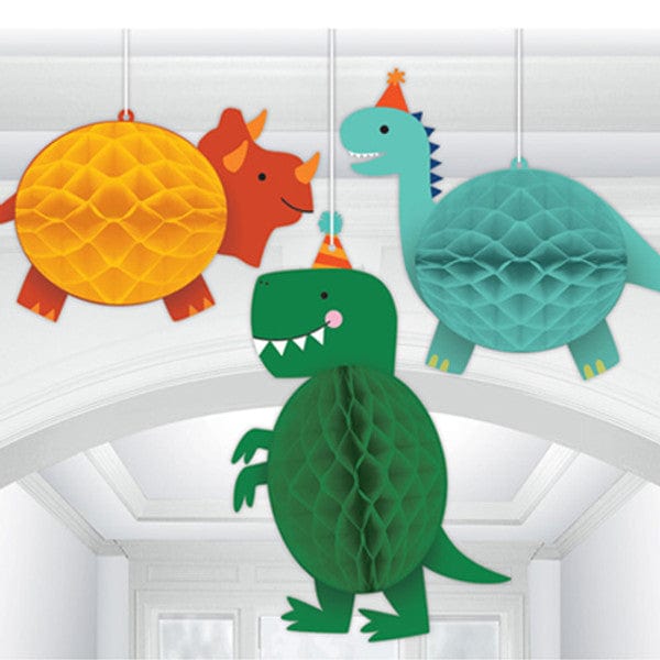 Dinosaur Party Hanging Decorations x 3 Party Supplies Dinosaur Party Honeycomb Decorations x 3