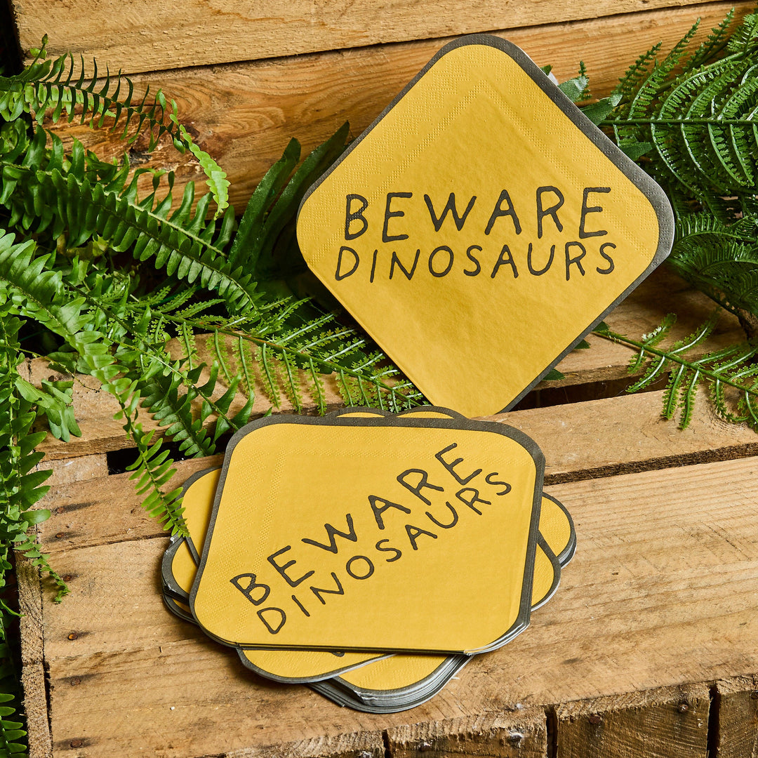 Dinosaur Party Napkins (pack of 16) - Dinosaur Party Supplies UK Paper Napkins Beware Dinosaur Party Napkins x 16