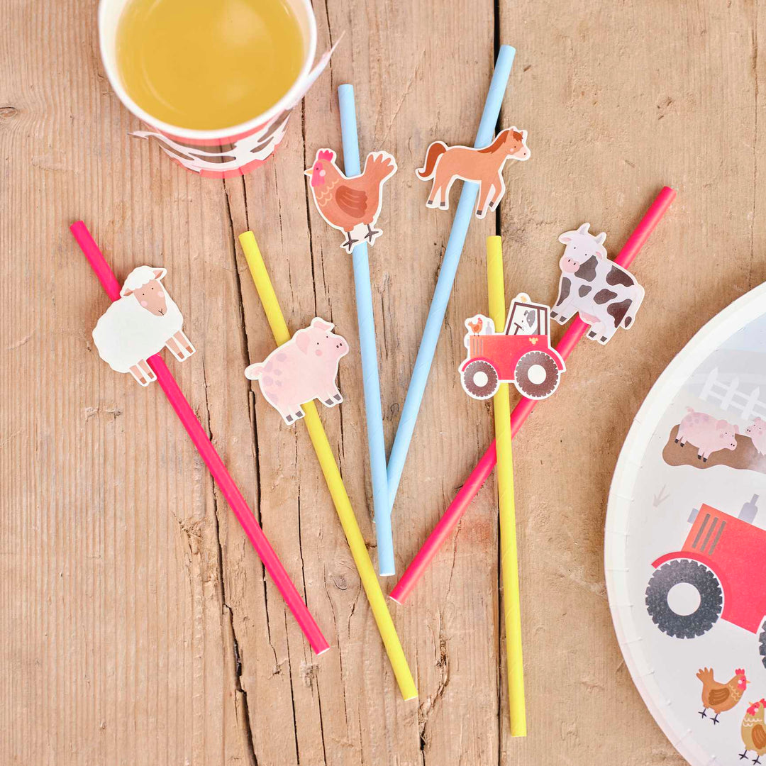 paper straw Farm Animal Party Paper Straws x 16