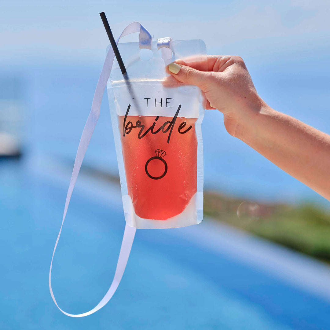 Ginger Ray - The Bride Hen Party Drinks Pouch with Straw and Lanyard Drinking Straws & Stirrers The Bride Hen Party Drinks Pouch with Straw and Lanyard