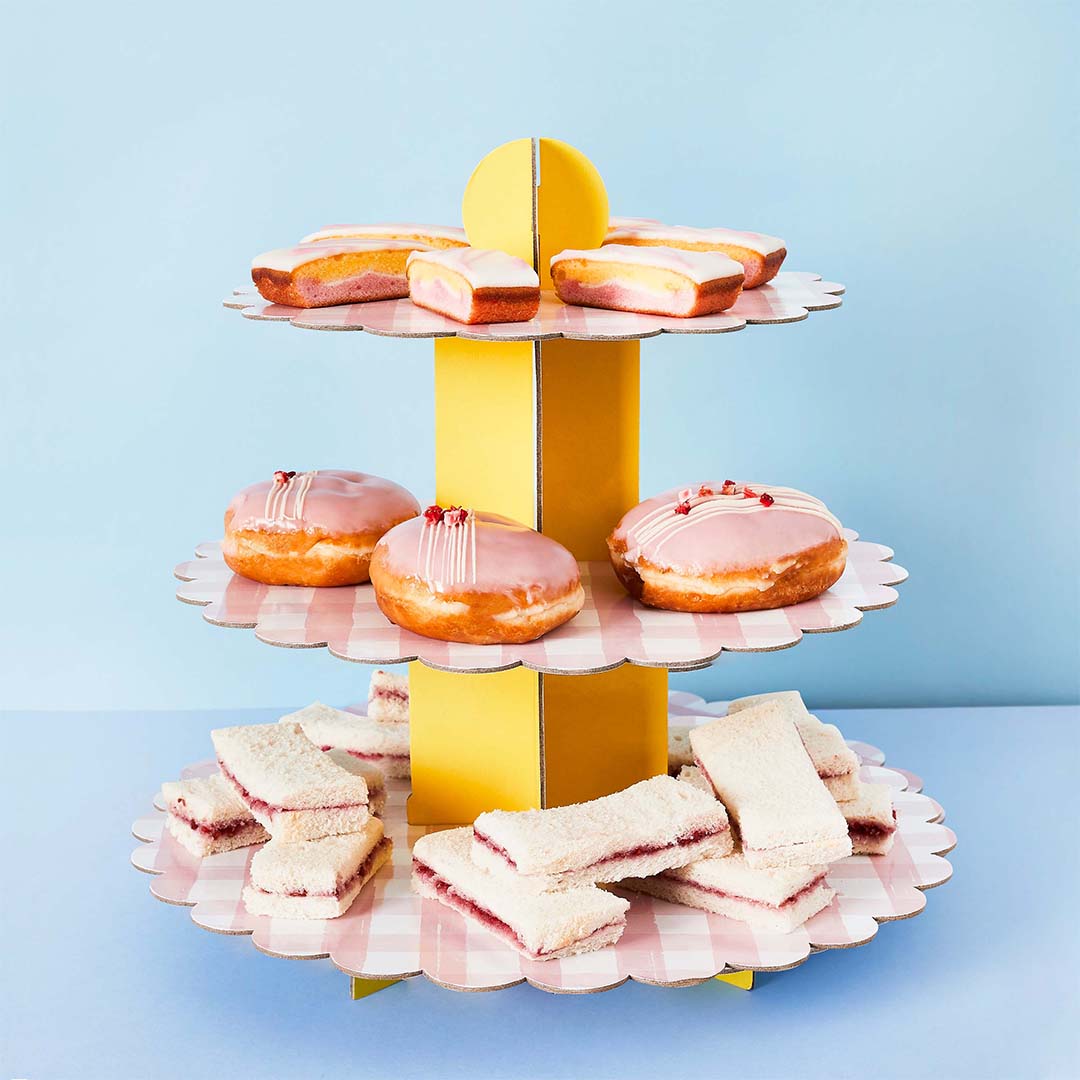 Hootyballoo Party Supplies - 3 Tier Pink Gingham Cake Stand cake stand 3 Tier Pink Gingham Cake Stand