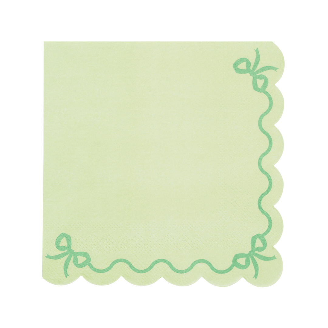 Light Green Scalloped Bow Party Napkins x 12 - Mint Green Party Tableware Napkins Light Green Scalloped Bow Party Napkins x 12