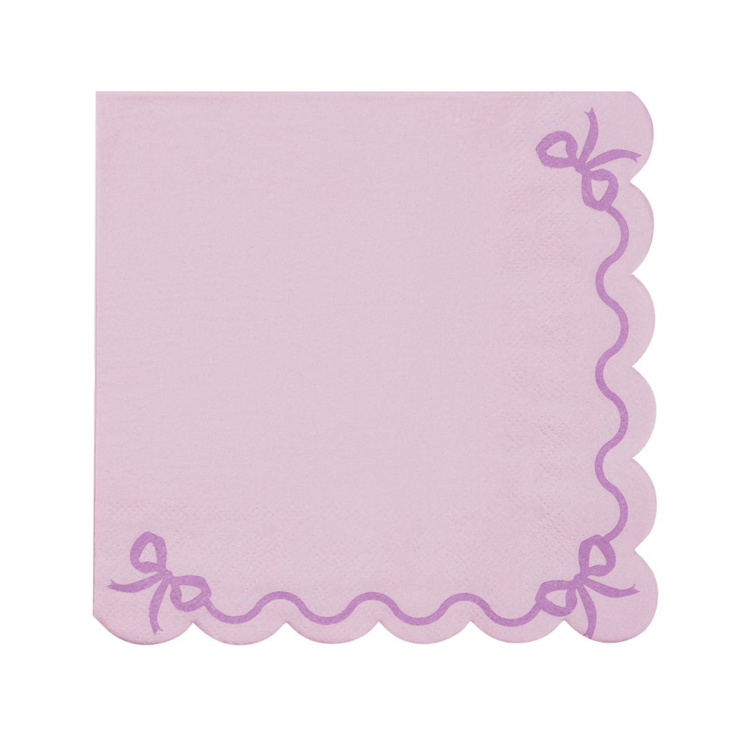 Light Purple Scalloped Bow Party Napkins x 12 - Bow Party Tableware Napkins Light Purple Scalloped Bow Party Napkins x 12