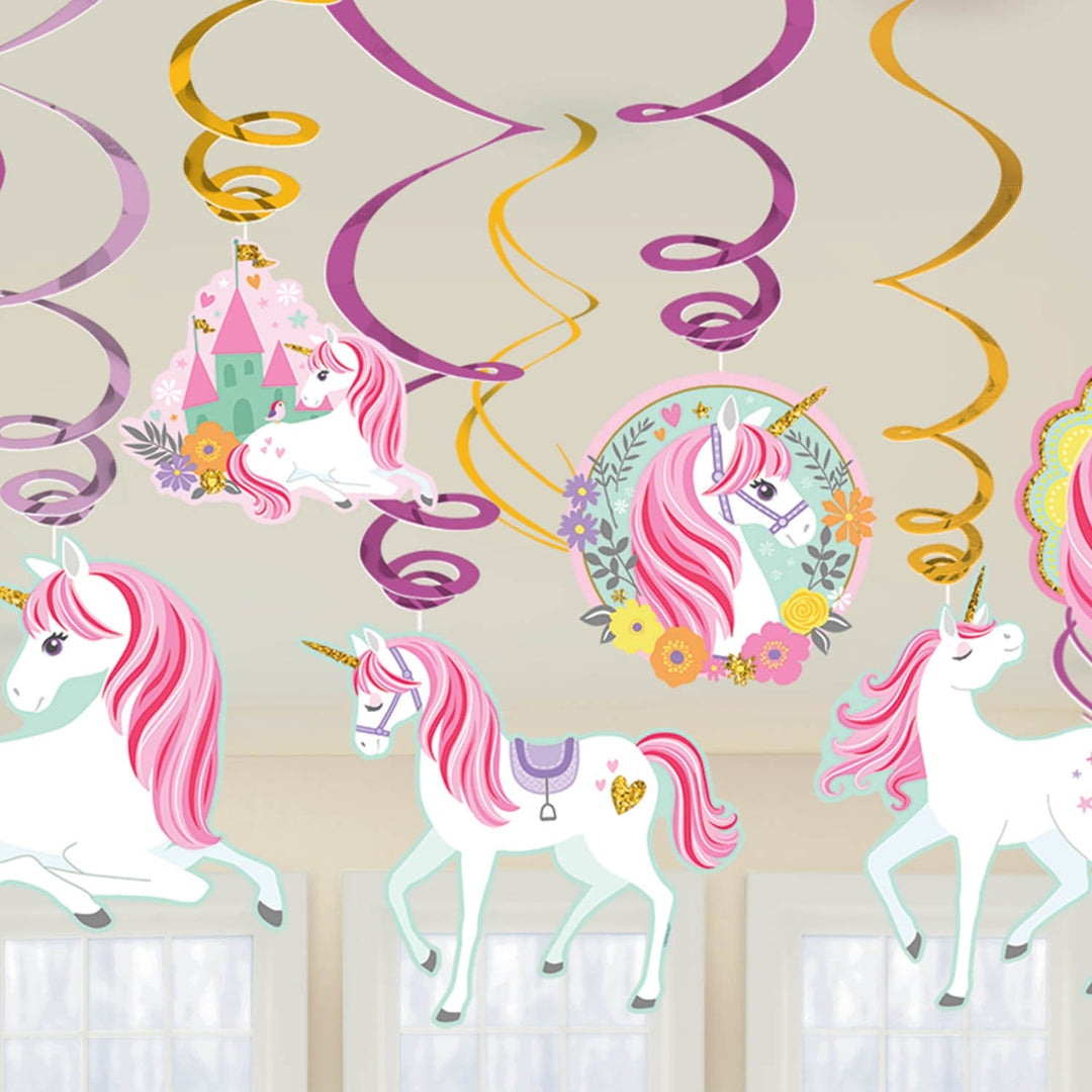 Magical Unicorn Hanging Swirl Decorations (12) - Unicorn Party Hanging Decoration Magical Unicorn Hanging Swirl Decorations (12)