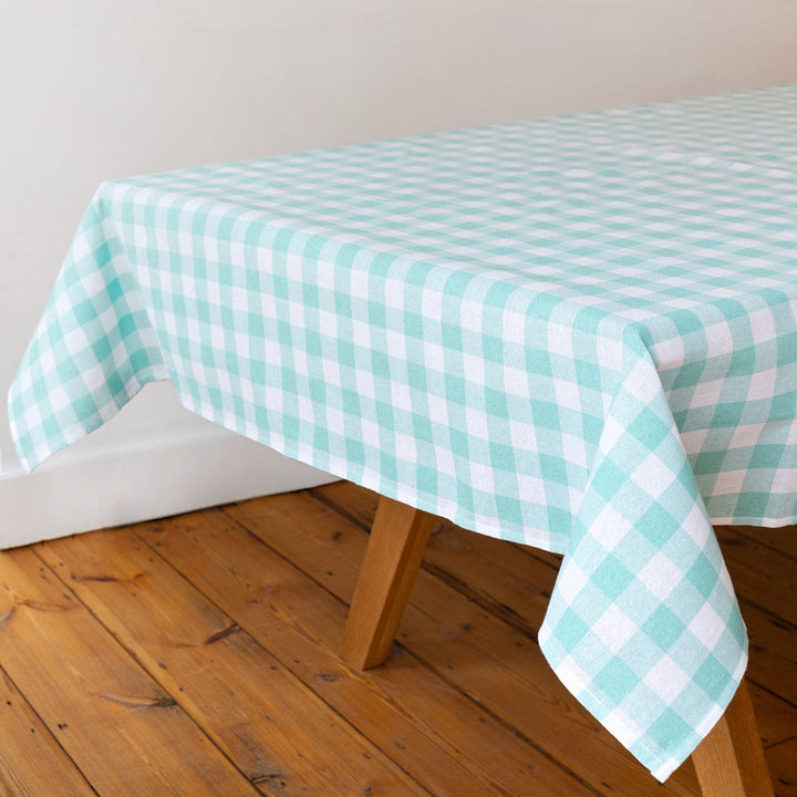 Mint Green & White Fabric Gingham Tablecloth Tablecloths Mint Green & White Fabric Gingham Tablecloth