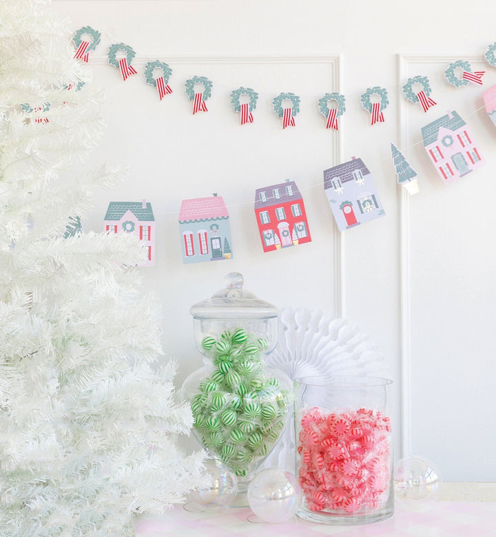 My Mind's Eye - Christmas Village and Wreath Christmas Banner Banners Christmas Village and Wreath Christmas Banner