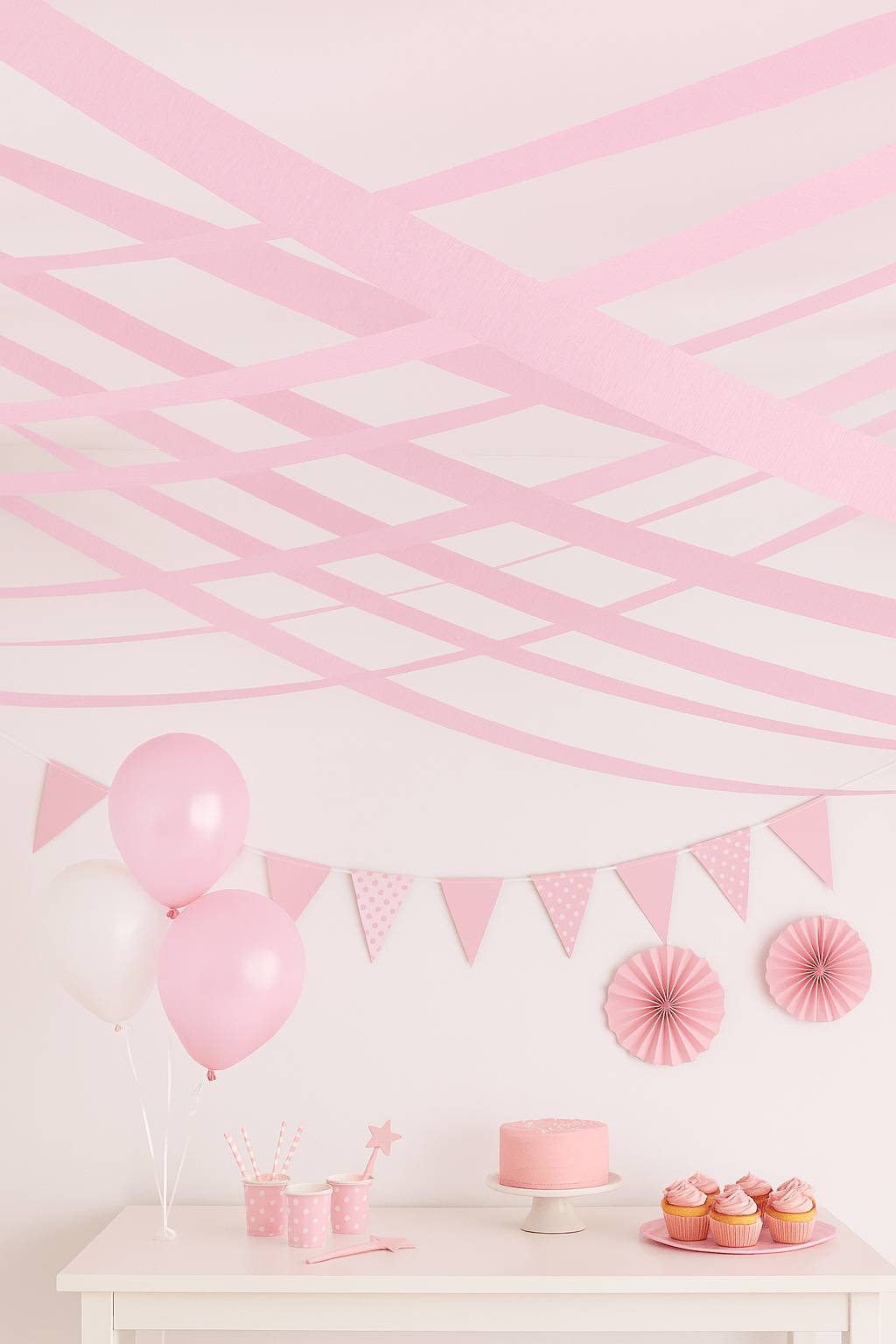 Pastel Pink Crepe Paper Streamer - 24m - Pink Party Decorations Paper Decoration Pastel Pink Crepe Paper Streamer - 24m