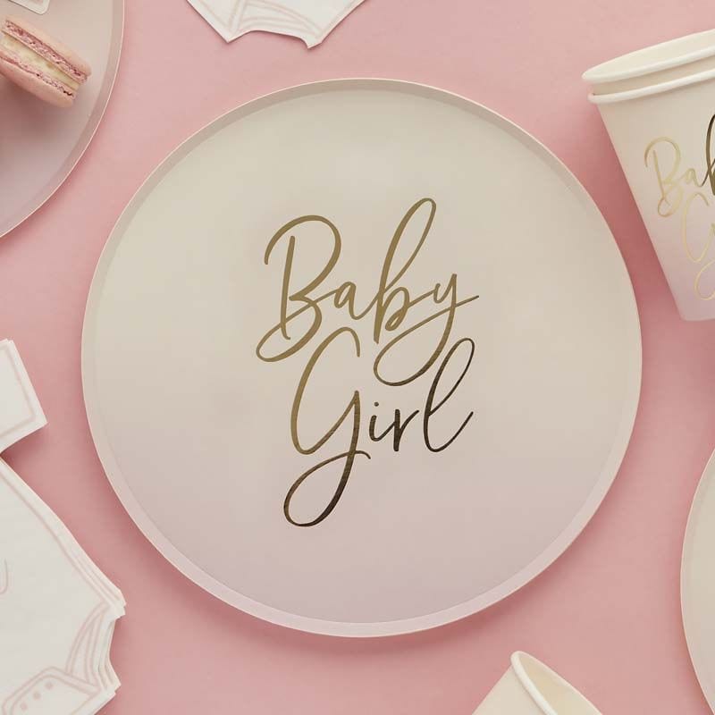 Pink 'Baby Girl' Paper Plates x Baby Shower Supplies – Little