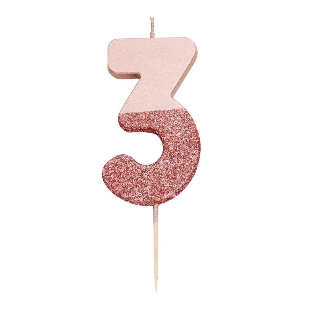 Birthday Candles Pink Glitter Number 3 Candle