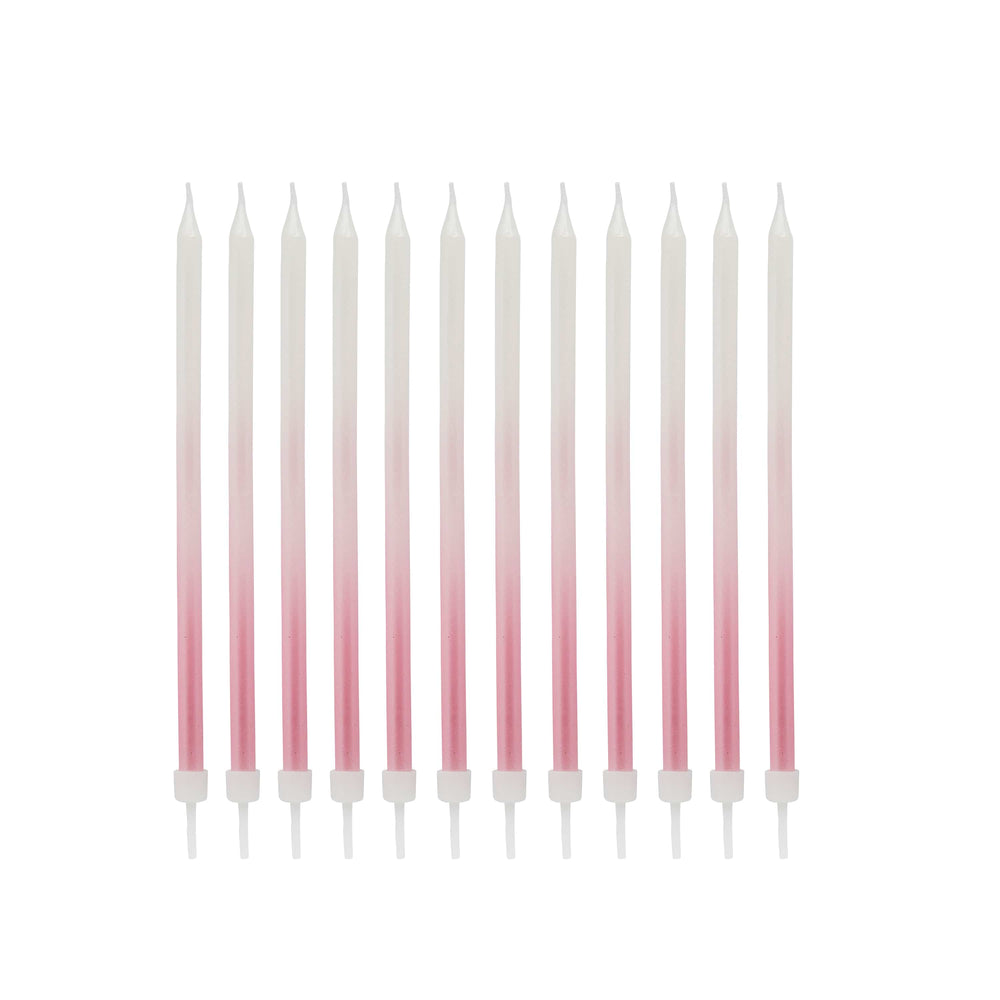 Pink Ombre Tall Skinny Candles - Pack of 12 - Birthday Cake Candles Birthday Candles Pink Ombre Tall Skinny Candles - Pack of 12