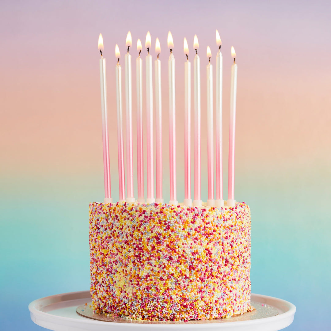 Pink Ombre Tall Skinny Candles - Pack of 12 - Birthday Cake Candles Birthday Candles Pink Ombre Tall Skinny Candles - Pack of 12