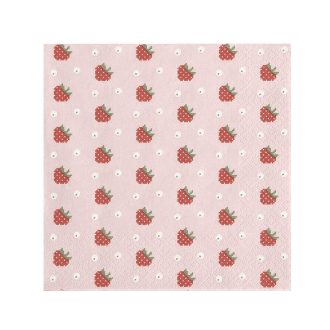 Pink Strawberry Paper Party Napkins x 20 - Berry First Birthday Party Paper Napkins Pink Strawberry Paper Party Napkins x 20