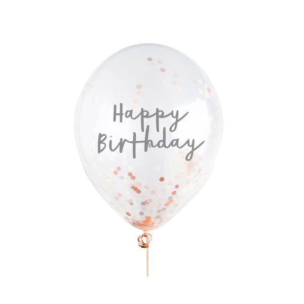 Rose Gold Confetti Happy Birthday Balloons x 5 - Hootyballoo Balloons Rose Gold Confetti Happy Birthday Party Balloons x 5
