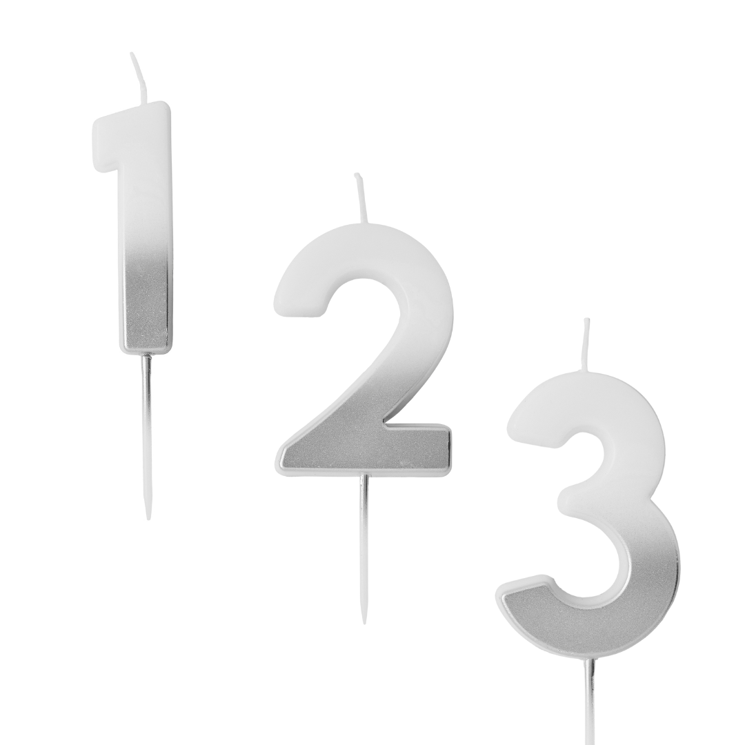 Silver Ombre Number Cake Candles (0-9) - Birthday Cake Candles Birthday Candles Silver Ombre Number Cake Candles (0-9)