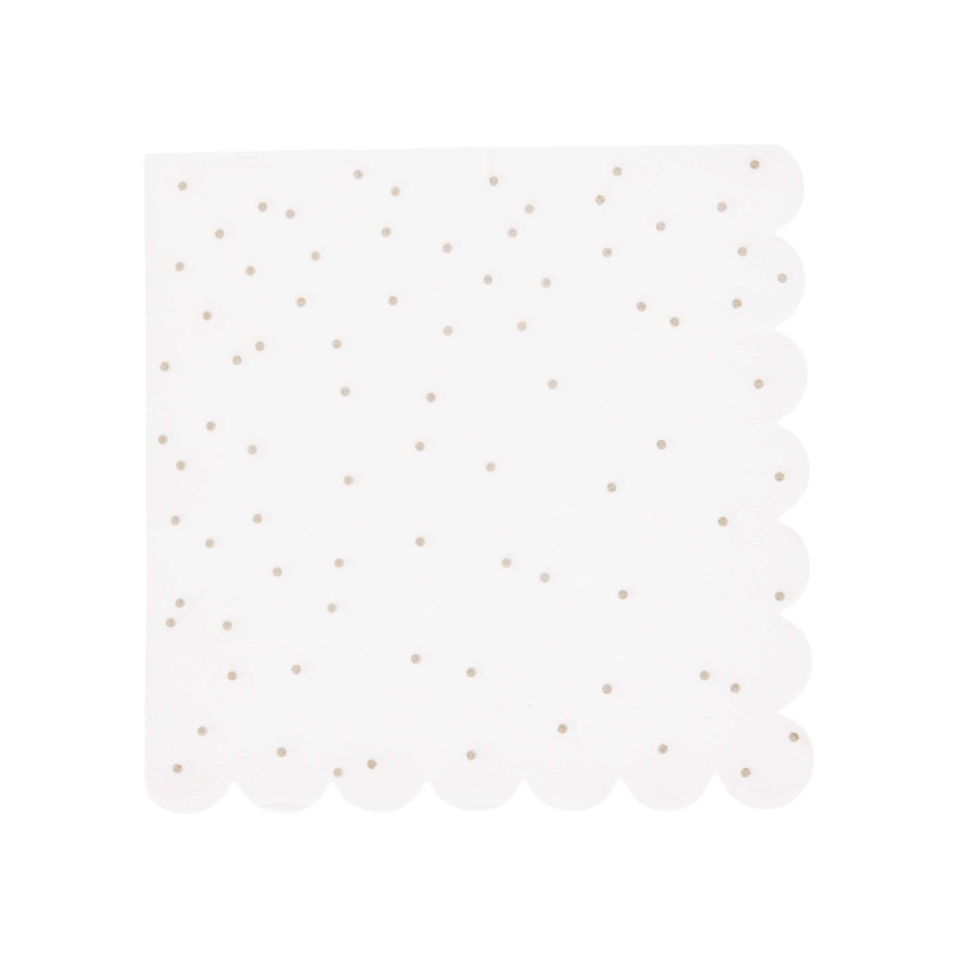 White and Gold Dots Paper Napkins x 20 - White Party Supplies Paper Napkins White and Gold Dots Paper Napkins x 20