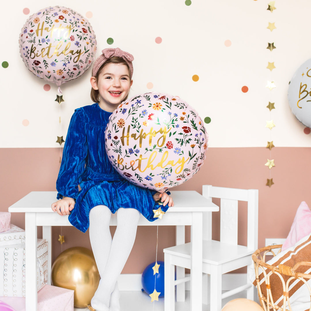 Balloons 18inch Happy Birthday Pink Floral Foil Balloon