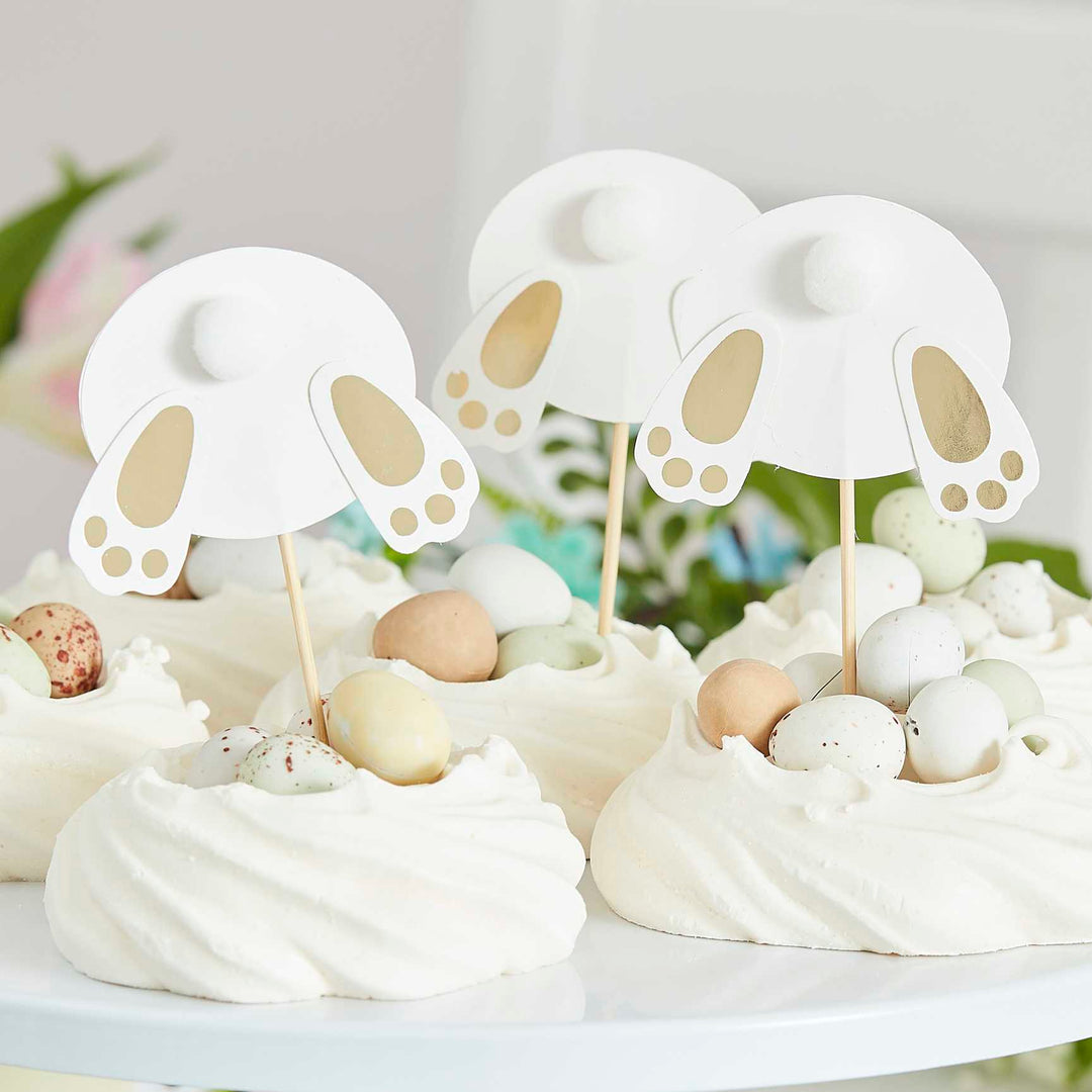 Cake Decorating Supplies Gold Easter Bunny Bum Cupcake Toppers x 6
