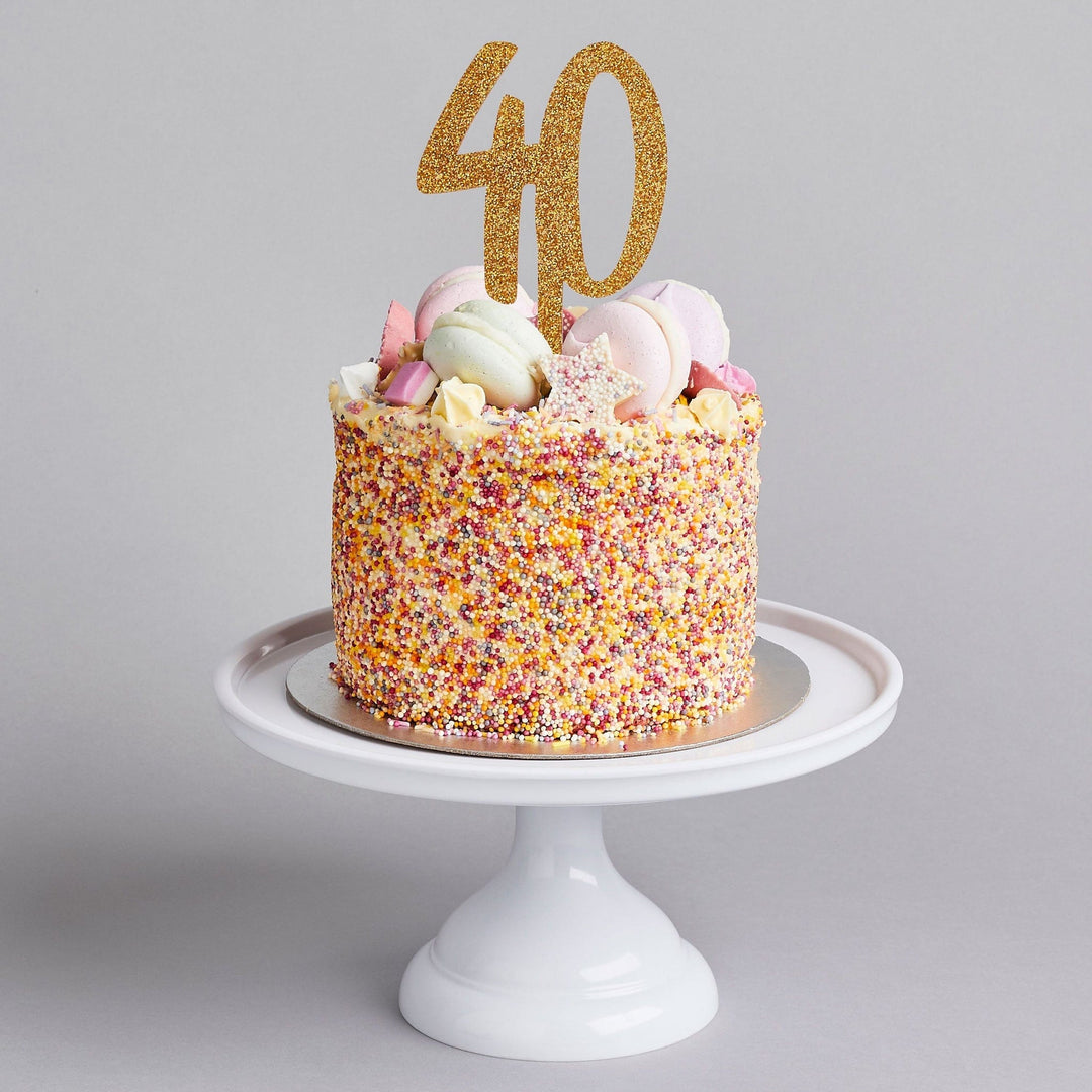 Hootyballoo Party Supplies - Gold Glitter 40th Birthday Cake Topper Cake Decorating Supplies GOLD GLITTER ACRYLIC 40 CAKE TOPPER