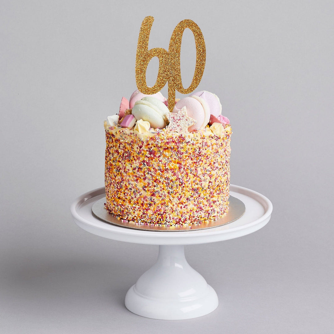 Hootyballoo Party Supplies - Gold Glitter 40th Birthday Cake Topper Cake Decorating Supplies GOLD GLITTER ACRYLIC 60 CAKE TOPPER