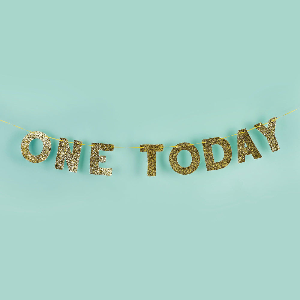 Party & Celebration One Today Gold Glitter First Birthday Banner 2M