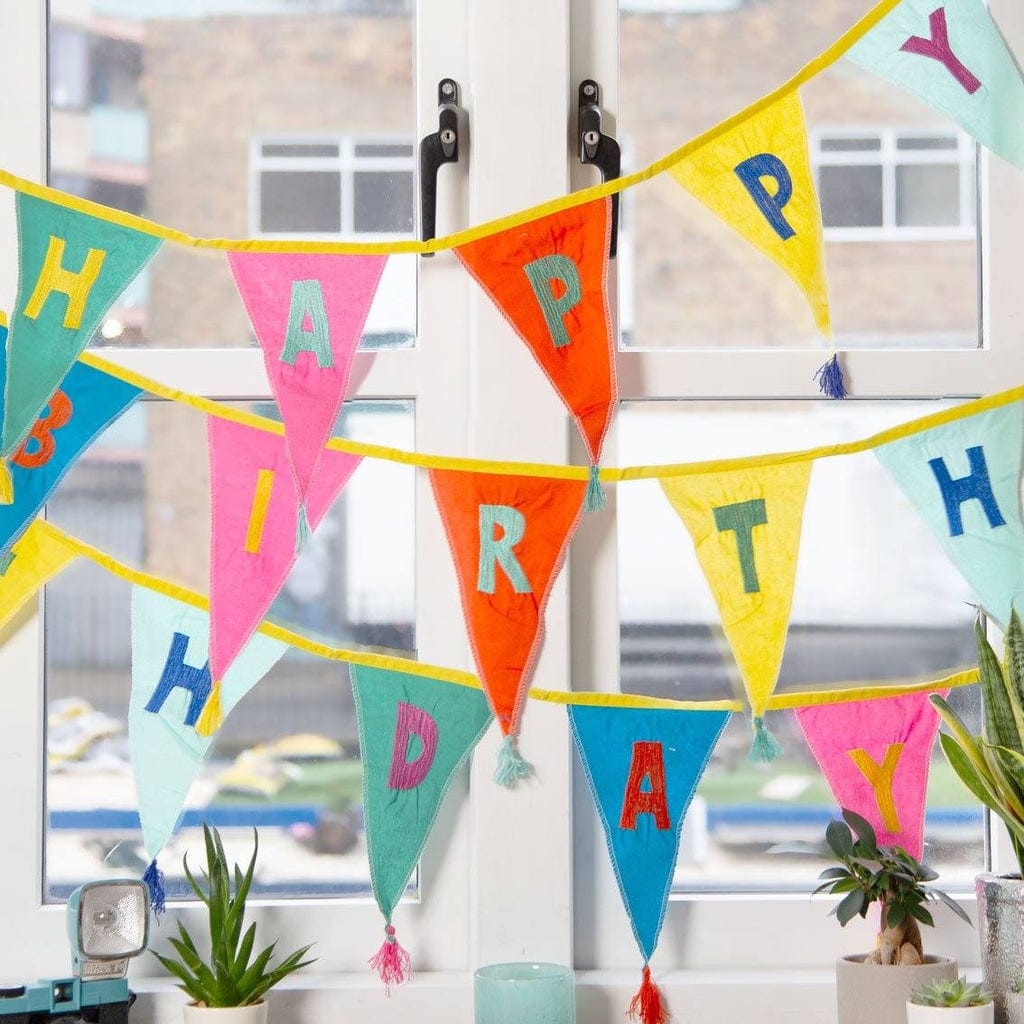 Talking Tables Party - Happy Birthday Fabric Bunting 3m Bunting Happy Birthday Fabric Bunting, 3m