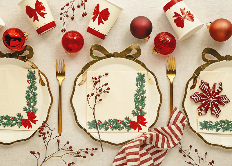 Beige & Gold Bow Christmas Party Plates x 6