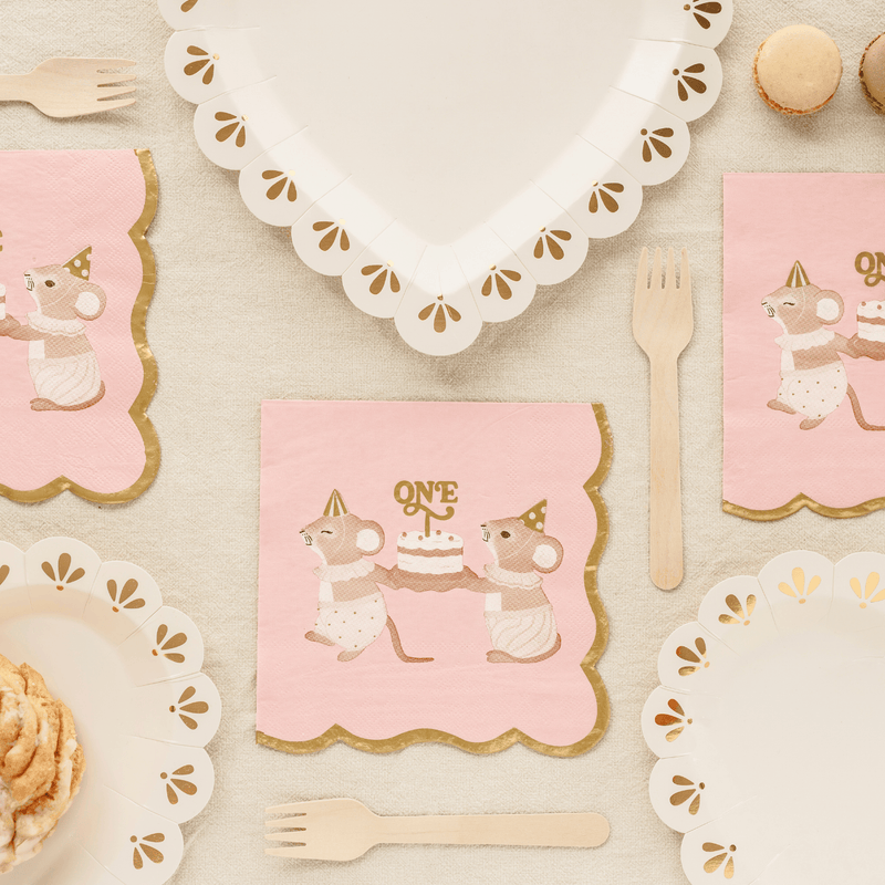 Pink Mouse 1st Birthday Party Napkins x 12 - 1st Birthday Party Supplies Paper Napkins Pink Mouse 1st Birthday Party Napkins x 12