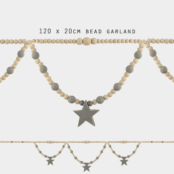 East of India Wooden Bead Swag Garland - Natural &amp; Grey