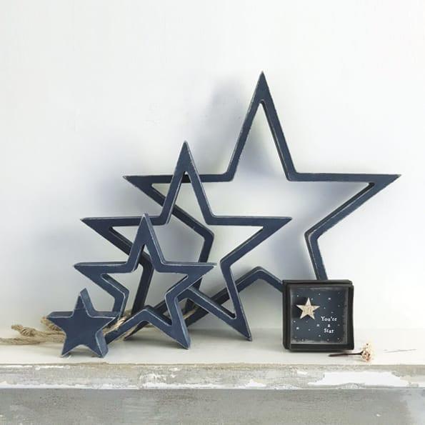 East of India Wooden Hanging Outline Star Set | Navy Hanging Decoration East of India Wooden Hanging Outline Star Set - Navy