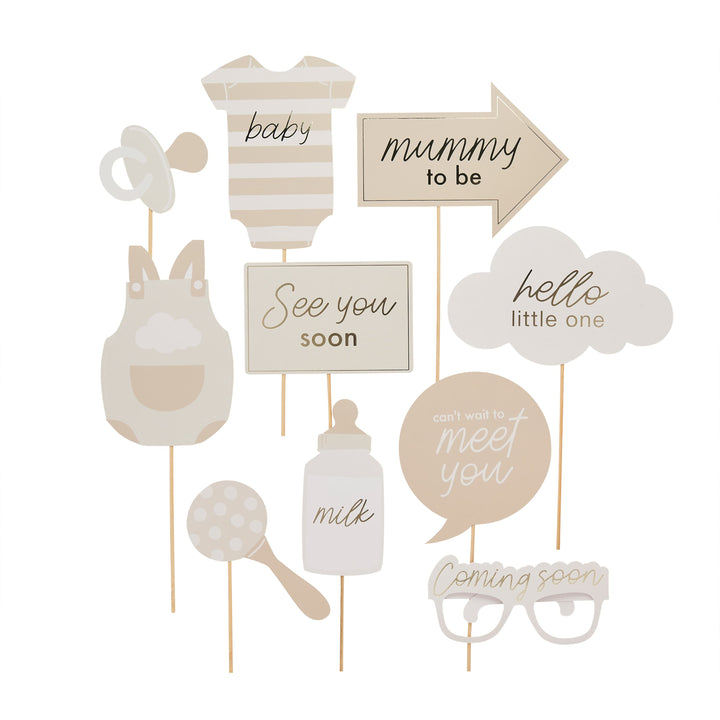 10 Pack Neutral Baby Shower Photo Props | Baby Shower Supplies UK Party Accessories 10 Pack Neutral Baby Shower Photo Props