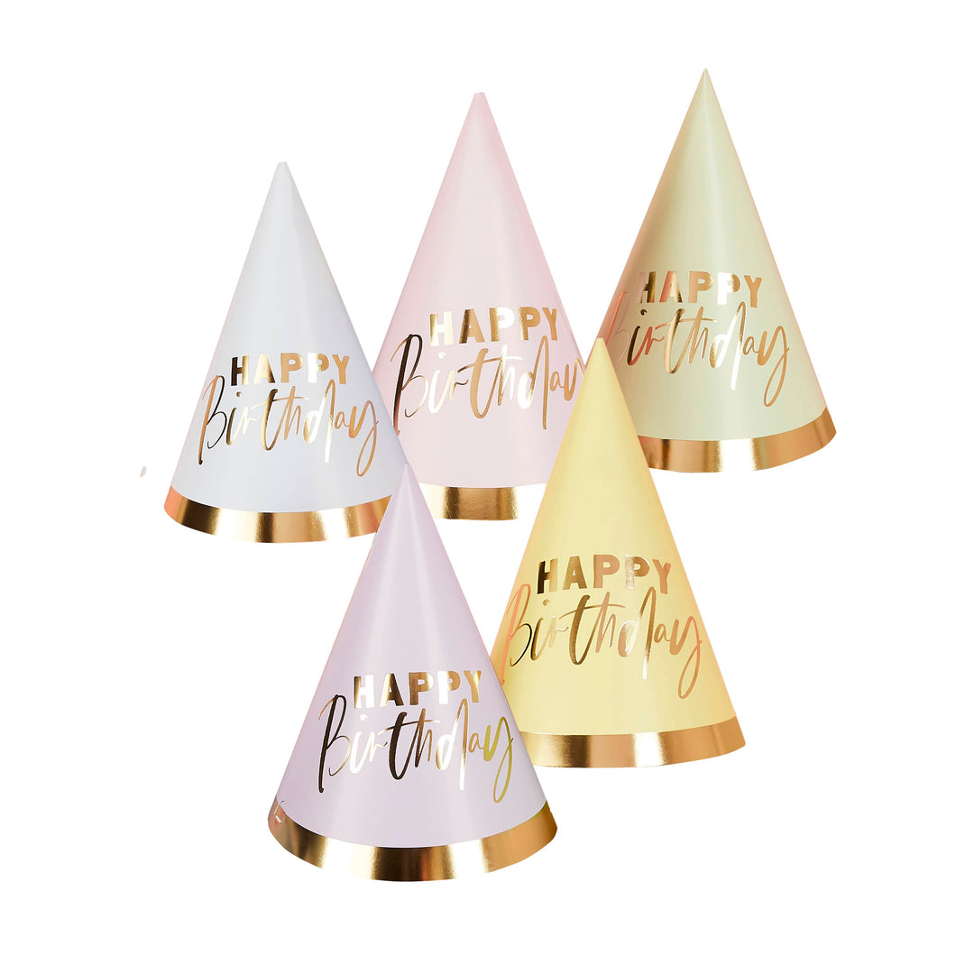 10 Pack Pastel Happy Birthday Paper Party Hats | Pastel Party Supplies UK Party Accessories 10 Pack Pastel Happy Birthday Paper Party Hats