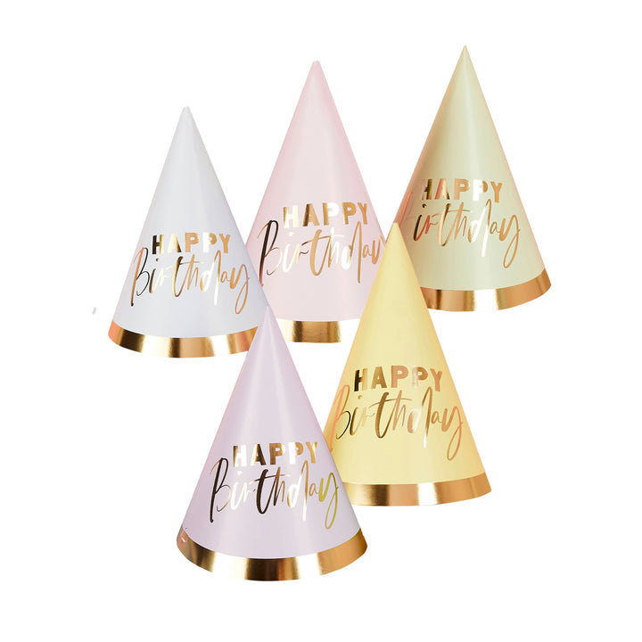 10 Pack Pastel Happy Birthday Paper Party Hats | Pastel Party Supplies UK Party Accessories 10 Pack Pastel Happy Birthday Paper Party Hats