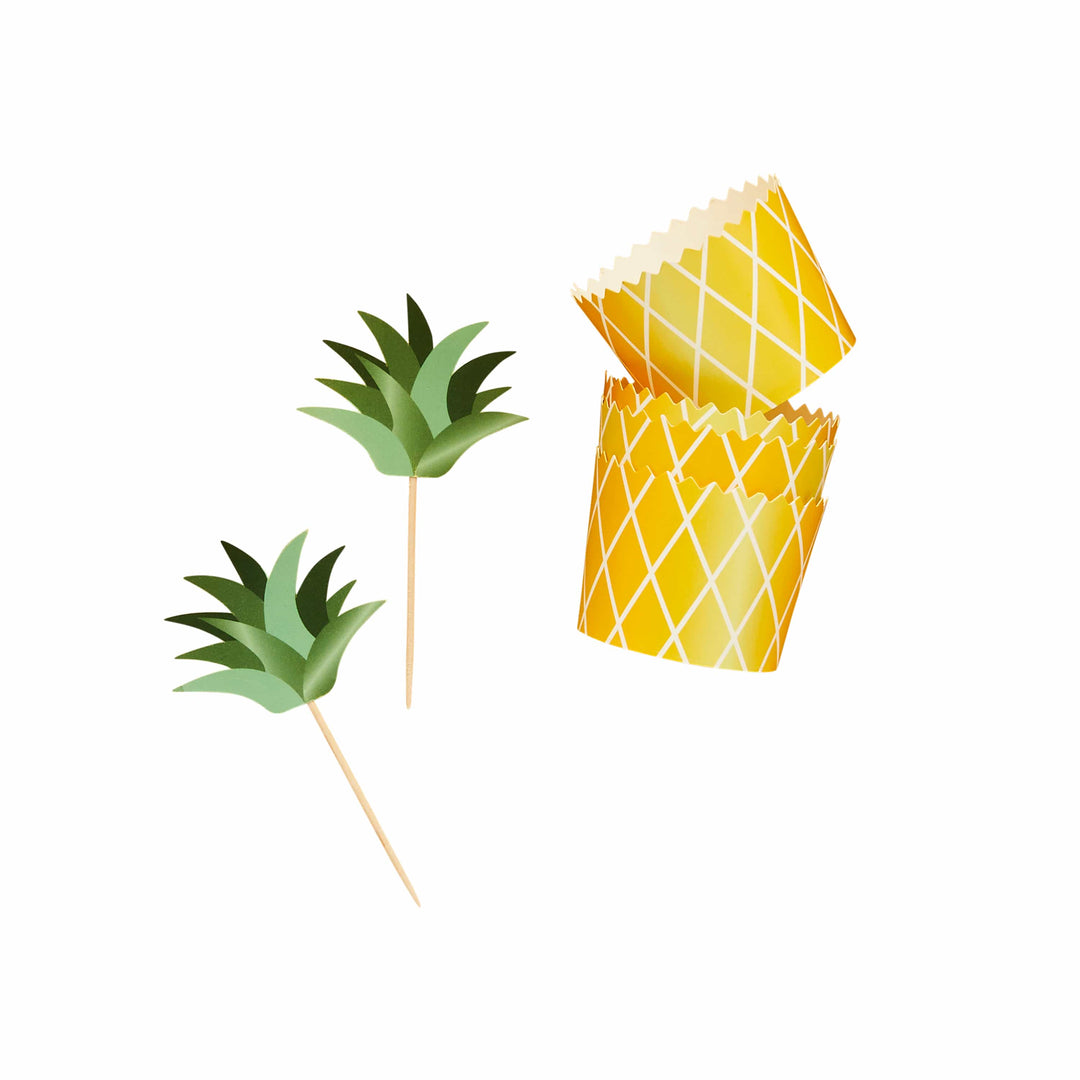 10 Piece Tropical Pineapple Food Picks and Cups Set | Tropical Party Supplies UK Party Tableware 10 Piece Tropical Pineapple Food Picks and Cups Set
