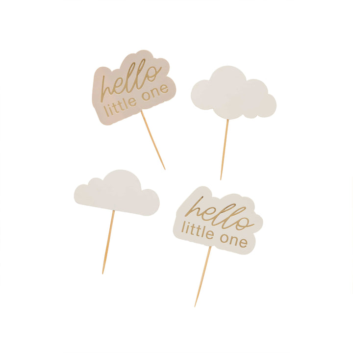 12 Pack Cloud &amp; Hello Little One Food Picks | Baby Shower Supplies UK Tableware 12 Pack Cloud &amp; Hello Little One Food Picks