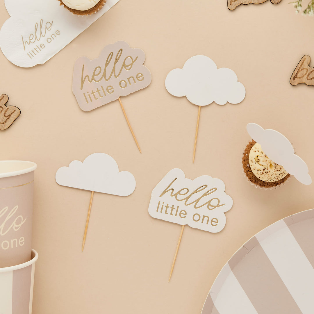 12 Pack Cloud &amp; Hello Little One Food Picks | Baby Shower Supplies UK Tableware Cloud &amp; Hello Little One Food Picks x 12