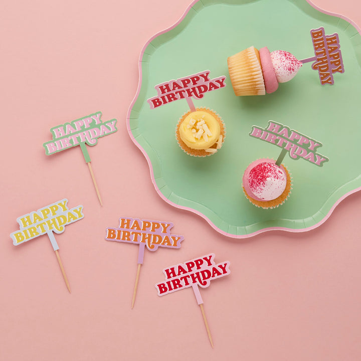12 Pack Happy Birthday Food Picks | Birthday Party Supplies UK Party Tableware Happy Birthday Food Picks x 12