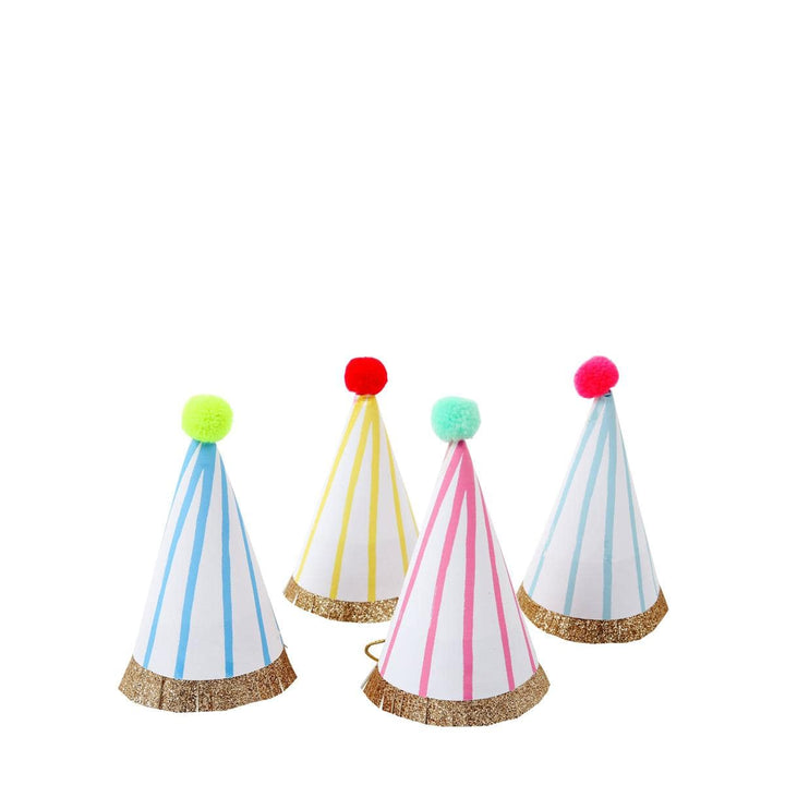 Stripe Pompom Mini Party Hats x 8 | Meri Meri Party Hats Stripe Pompom Mini Party Hats x 8